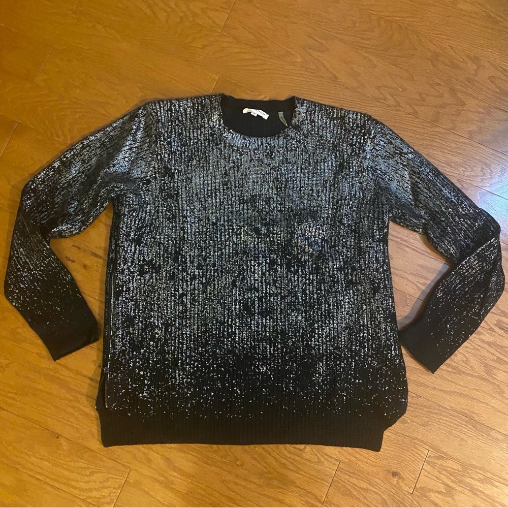 Rebecca Taylor Womens Black and Metallic Foil Wool Sweater  Size M